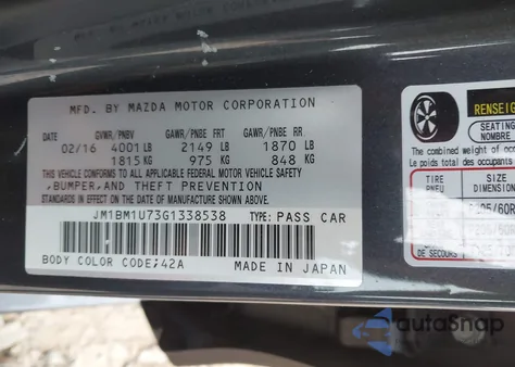 2016 Mazda Mazda3 I Sport z USA, uszkodzony, nr VIN JM1BM1U73G1338538